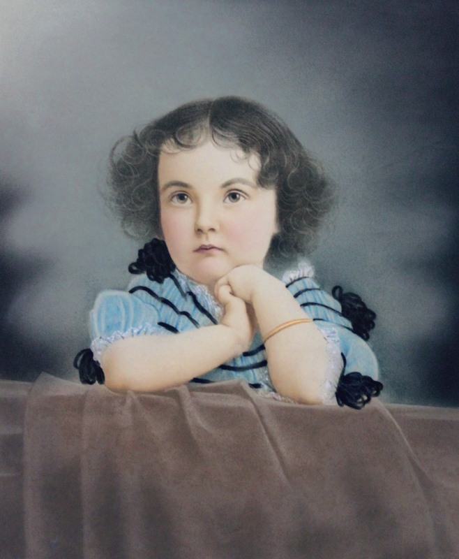 Untitled portrait (girl in blue dress with black piping) by Unidentified Asian