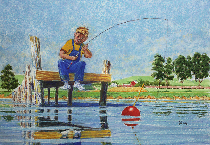 Waiting (Boy fishing on dock) by John Norall