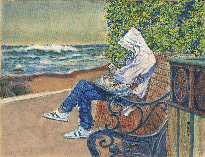 Waiting (Hooded person, sitting near beach) by John Burton Norall