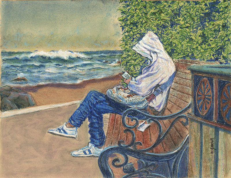 Waiting (Hooded person, sitting near beach) by John Norall