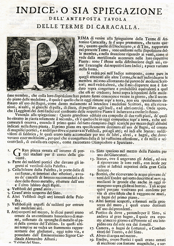 Indice, O Sia Spiegazione delle terme di Caracalla by Giovanni Battista Piranesi