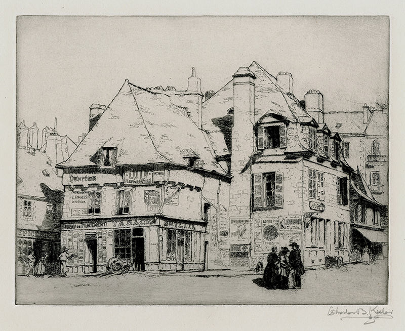 Old Houses, Place Terre-au-Duc, Quimper, (Brittany) by Charles B. Keeler