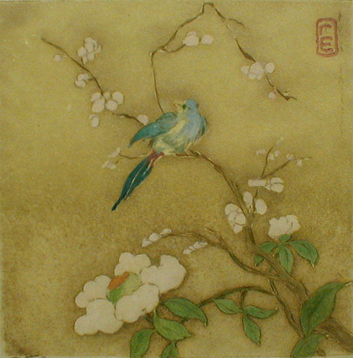(blue bird on blossoming branch) by Elyse Ashe Lord