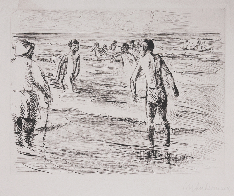 Badende Jungen, links Strandwächter by Max Liebermann