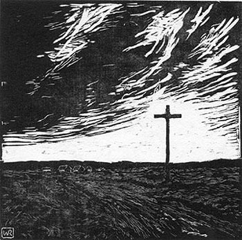 (cross in dramatic landscape) by Wanda Agnes Reichman-Roose