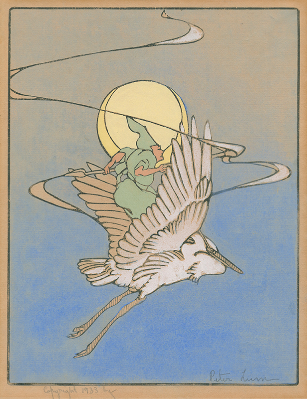 Witch on Stork Flying Across the Moon by Eleanor Bettina Peter Lum