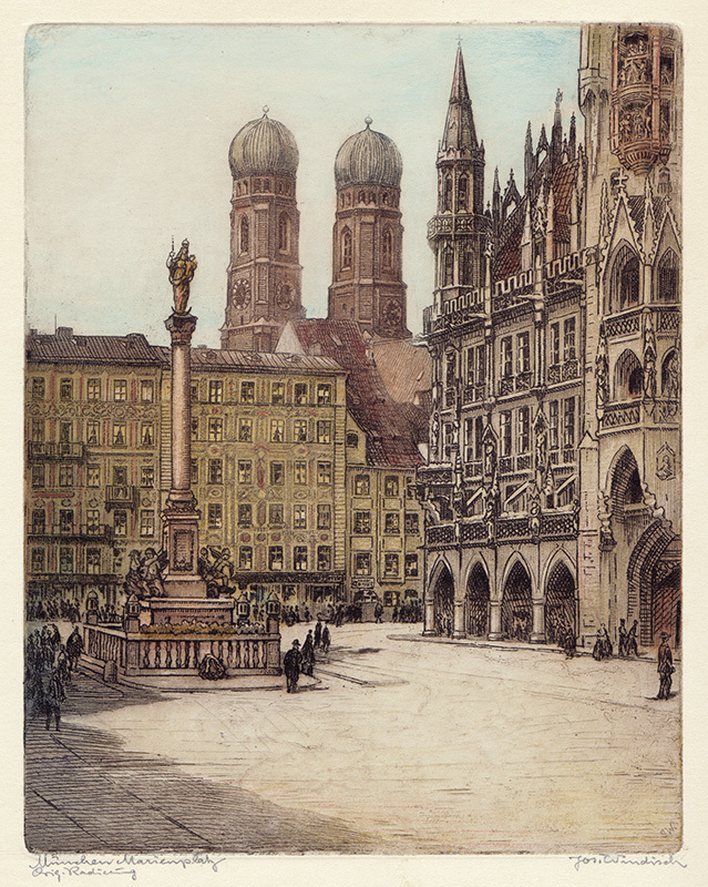 Munchen Marienplatz (with the Neues Rathaus and Frauenkirche) by Josef Windisch