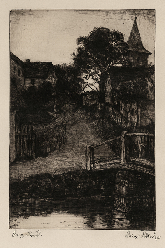 Abend im Dorf (Evening in the Village) - with preliminary drawing. by Max Pollak
