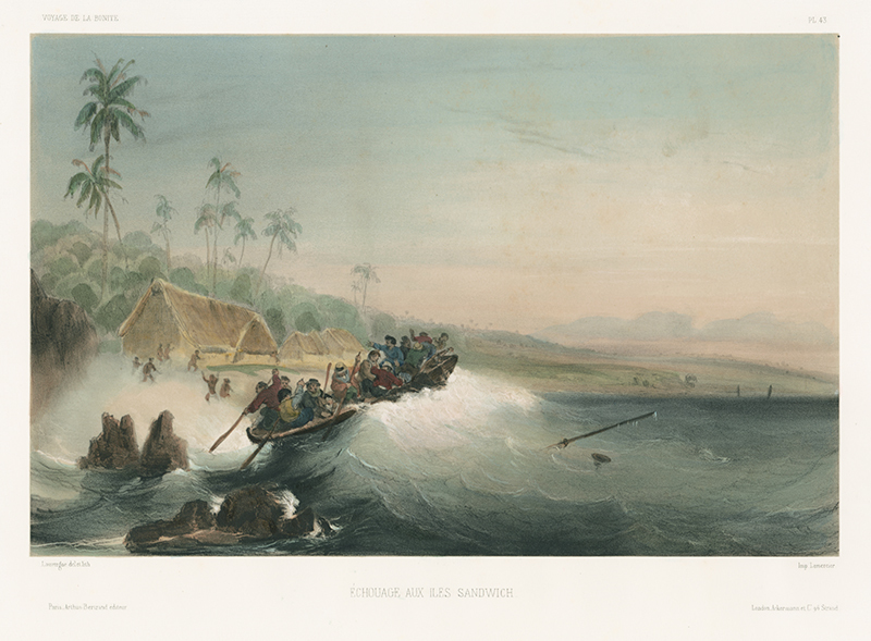 Echouage aux Iles Sandwich (Stranding in the Sandwich Islands) - pl. 43 from Album Historique - Voyage de la Bonite by Barthelemy Lauvergne