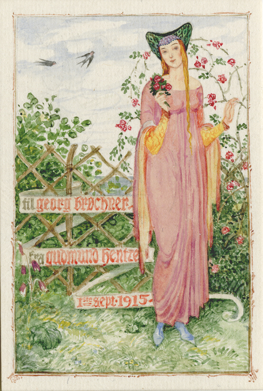 (medieval woman in garden) by Gudmund Herman Peter Hentze