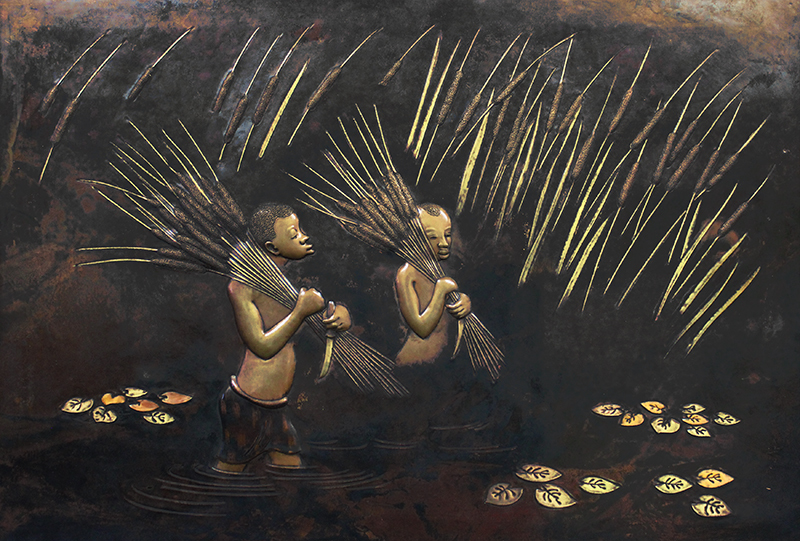 Untitled (Two boys collecting reeds) by Chenge Baruti