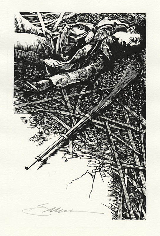 The Dead Soldier - from John Browns Body suite of 11 woodengravings by Barry Moser