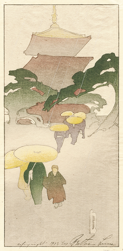 Temple in Rain, a.k.a. Pagoda in Rain; Temple in Mist; Mist and Rain. by Bertha Lum