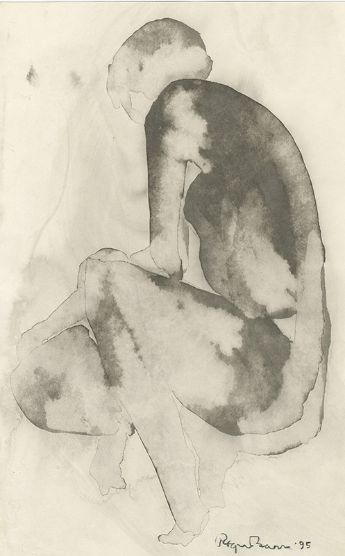 [female nude, squatting, sideview with head turned right] by Roger Terence Barr