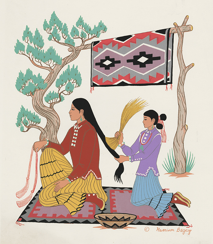 Untitled (two Diné women), after the gouache by Harrison Begay