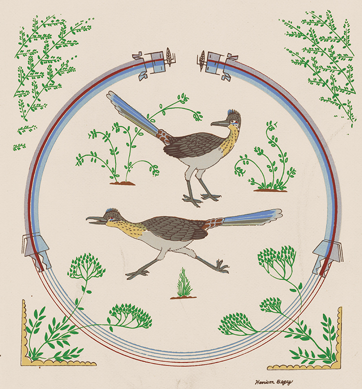 Untitled (roadrunners), after the gouache by Harrison Begay