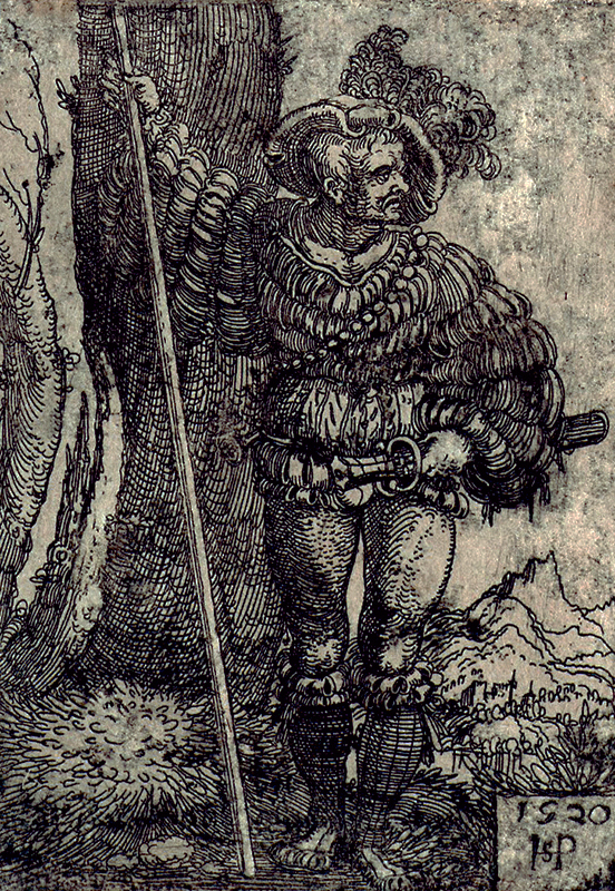 Foot Soldier Standing by a Tree (A Lansquenet) by Hans Sebald Beham