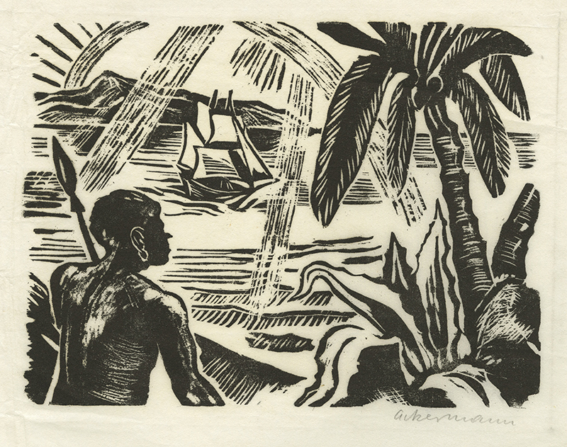 Illustration for South Sea Tales by Jack London, as included in Universe Calendar for 1969 by Helmut Ackermann