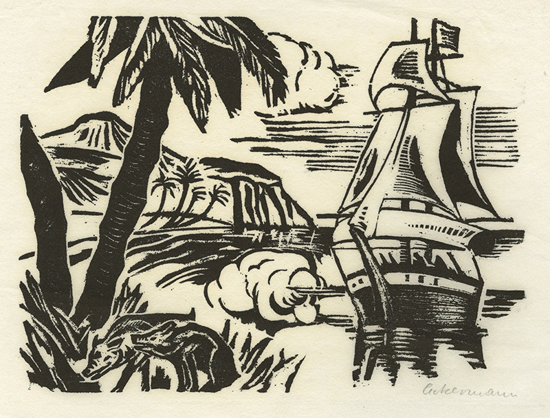 Illustration for South Sea Tales by Jack London, as included in Universe Calendar for 1969 by Helmut Ackermann