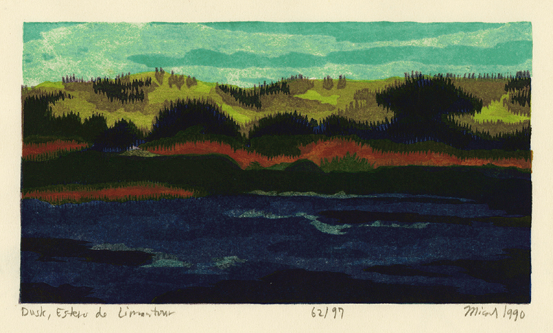 Dusk, Estero de Limantour -  from Point Reyes - A Suite of Color Woodblock Prints by Micah Schwaberow