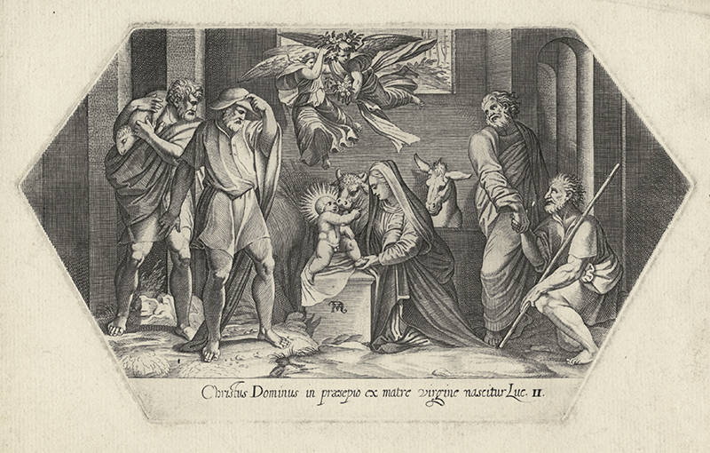 Christus Dominus in præsepio ex matre Virgine nascitur. Luc. II.; or Adoration of the Shepherds (after Raphael) by Francesco Villamena