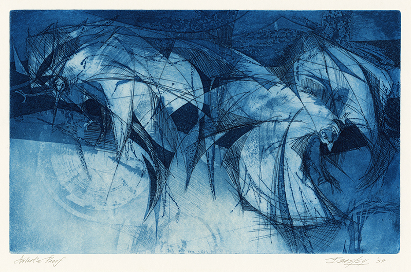 Untitled (abstracted birds in blue) by Richard E. Beasley