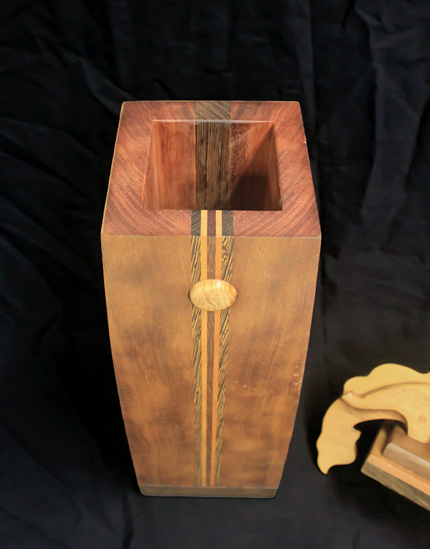 (Objet dart - tall square vessel with elaborate lid) by Robert and Joanne Herzog