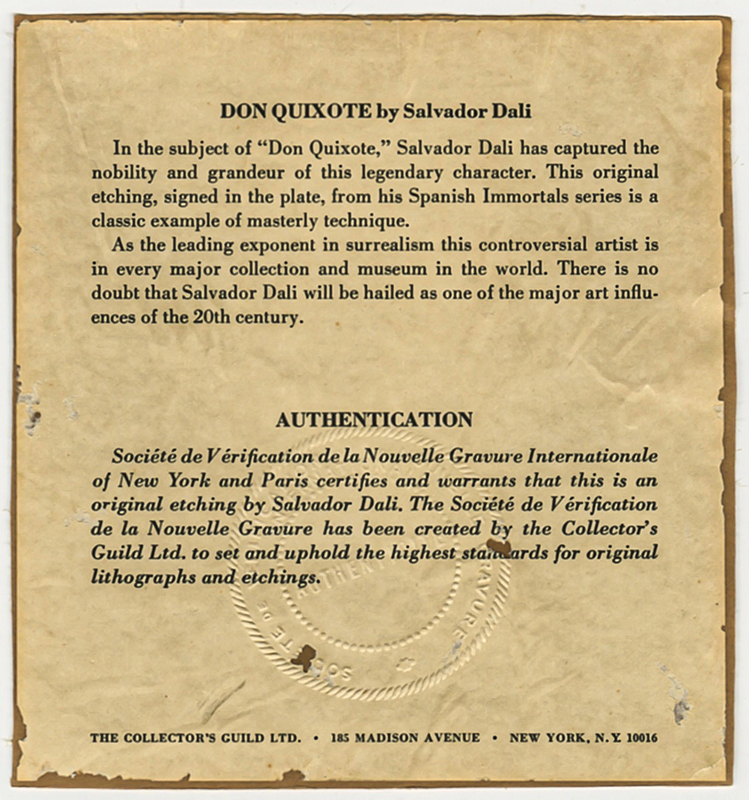 Don Quixote - from Cinq Portraits espangols by Salvador Dali