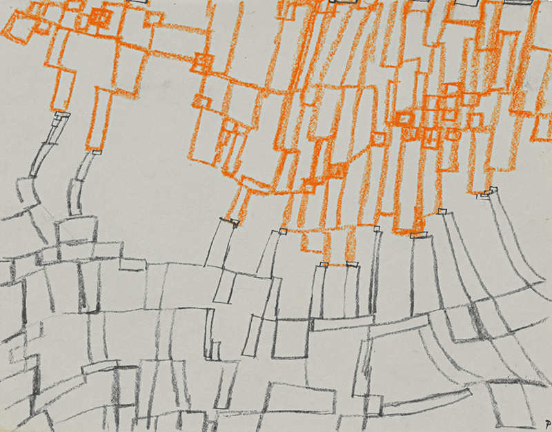 Untitled (orange and black structures) by Pamela Boden