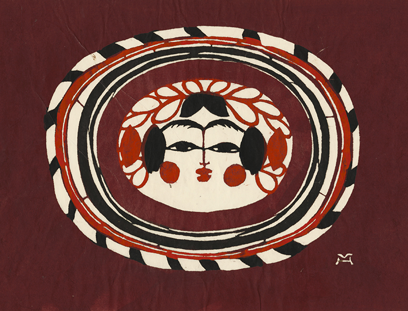 (Mingei print: Face in oval frame) by Unidentified Asian