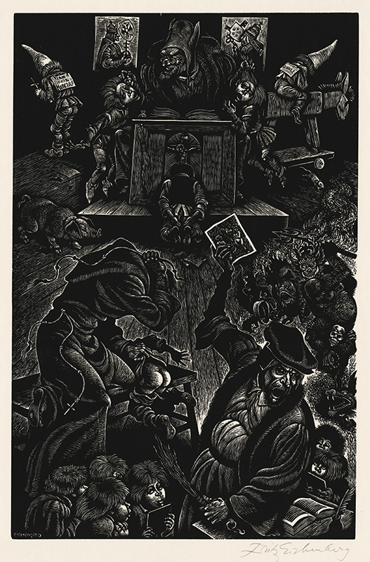 The Follies of Teaching (from: In Praise of Folly Portfolio of 10 woodcuts) by Fritz Eichenberg
