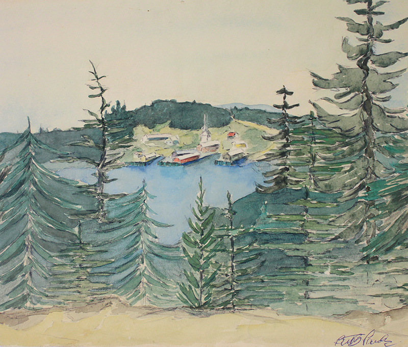 (Conifers With Lake and Village) by Betty Bierne Parsons