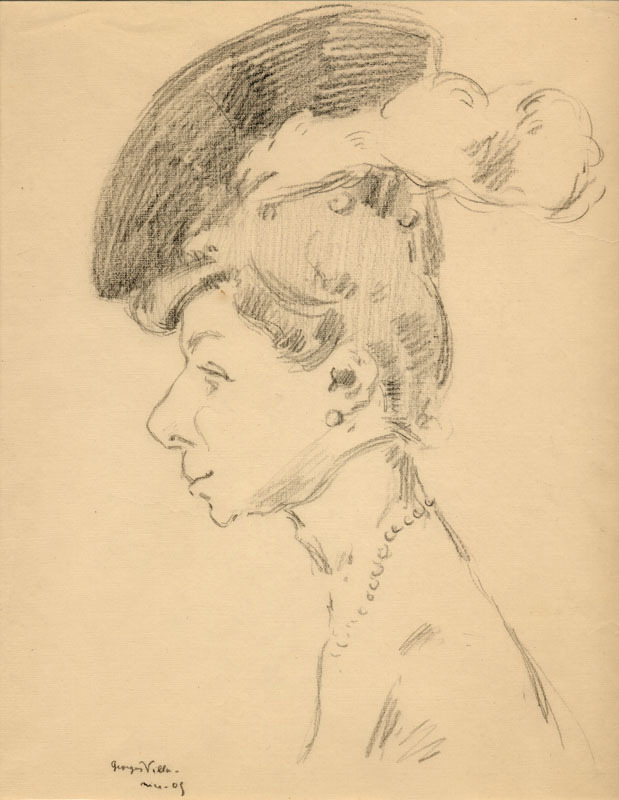 (Portrait of Woman in Hat with Plume) by Georges Villa