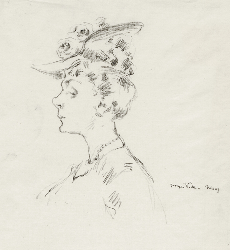 (Portrait of woman in a flowered hat) by Georges Villa