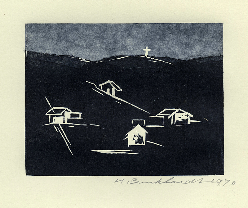 (Hillside with cross & houses) by Hans Burkhardt
