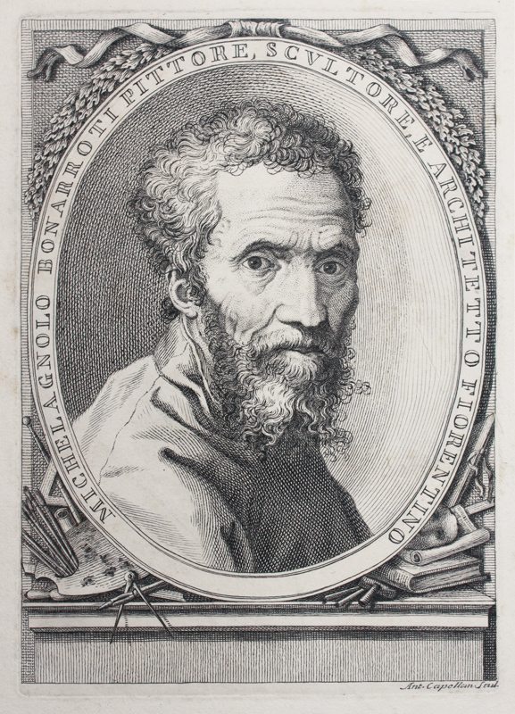 Michelangelo Bonarroti (after Ghisis Portrait of Michelangelo, ca. 1565) by Antonio Capellani