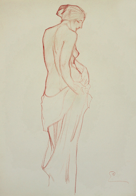 (Draped Nude, backview turned to her right) by George William Eggers