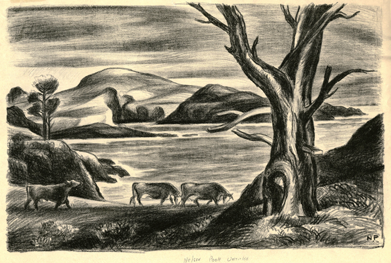 Untitled (landscape with cows) WPA by Horatio Nelson Poole