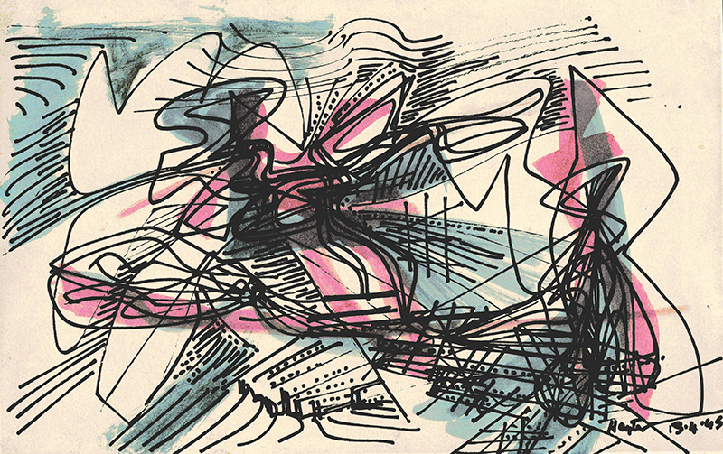 (Abstraction in magenta, aqua, black) by Stanley William Hayter