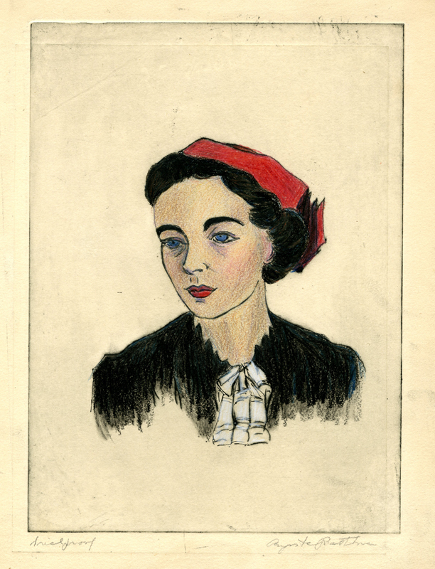 (Portrait of Woman in Red Hat) by Augusta Payne Rathbone