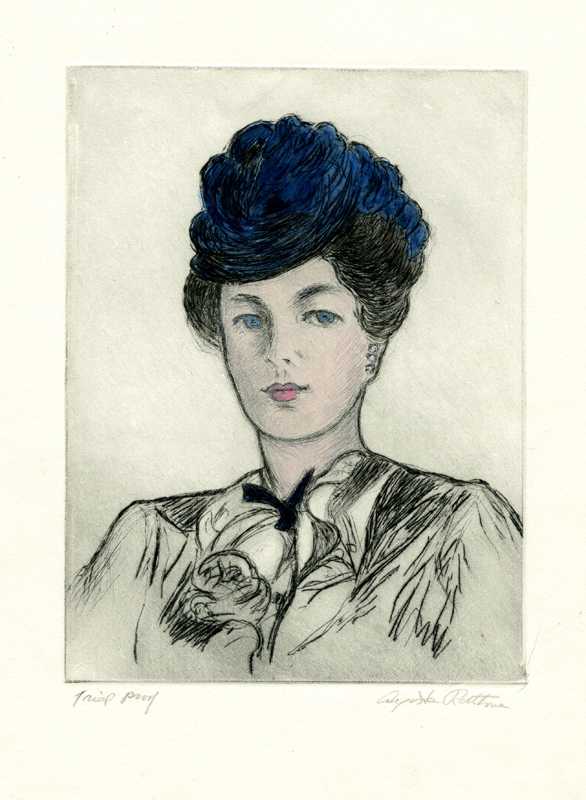(Portrait of Woman in Blue Hat) by Augusta Payne Rathbone