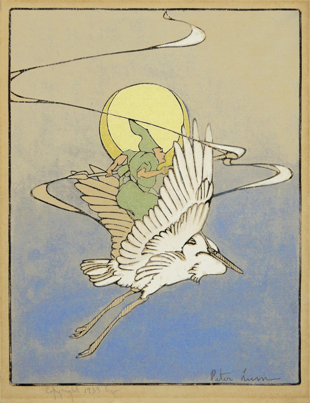 Witch on Stork Flying Across the Moon by Eleanor Peter Lum