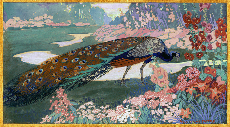 Peacock in Garden by Jessie Arms Botke