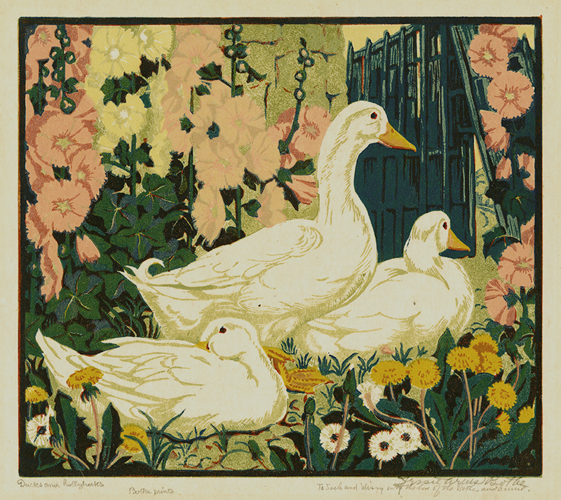 Ducks and Hollyhocks by Jessie Arms Botke