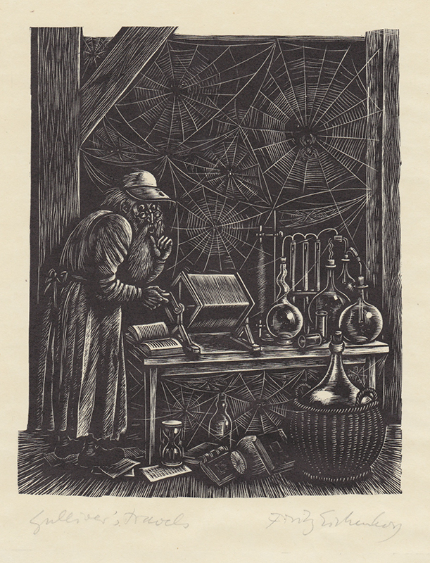 The Academician from Swift’s Gullivers Travels, part 3, chapter 5 by Fritz Eichenberg