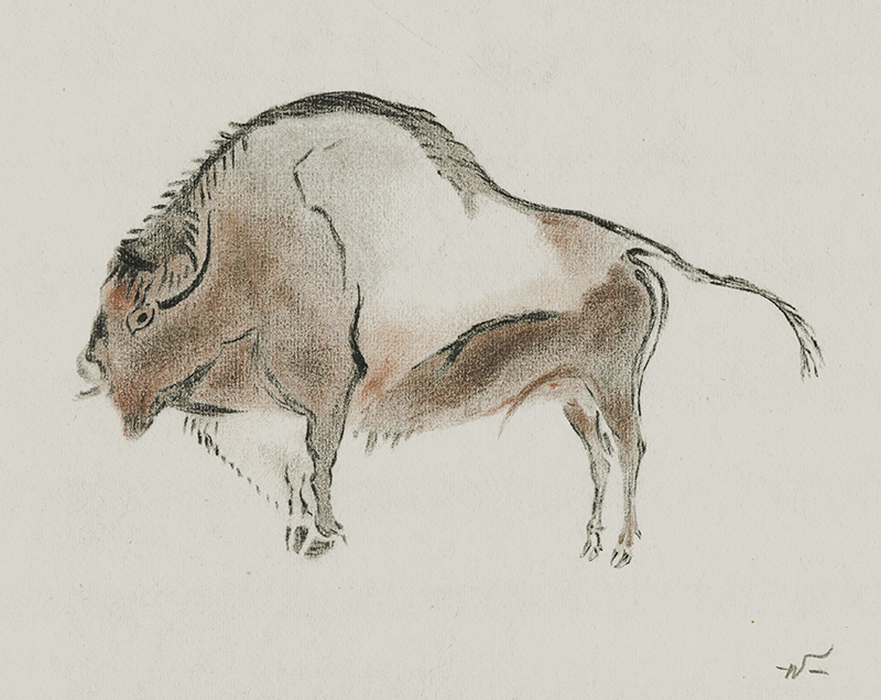 (Cave Painting - Altamira Bison in gray and rust) by John William Winkler