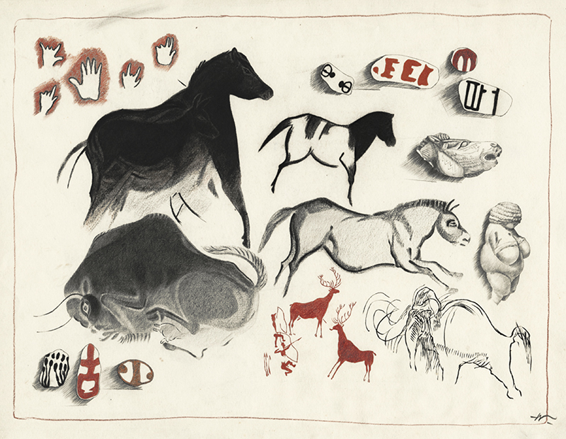 (Cave petroglyphs, runes, tools, and carved figures) by John William Winkler