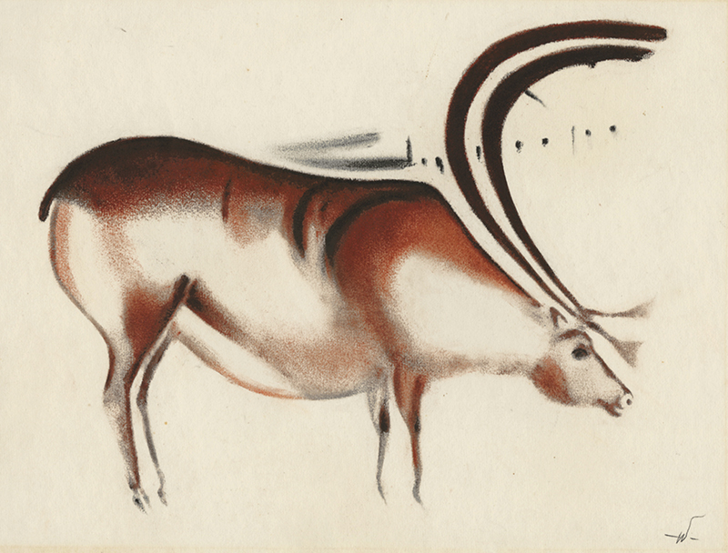 (Cave Paintings - Font-de-Gaume male and female reindeer) by John William Winkler