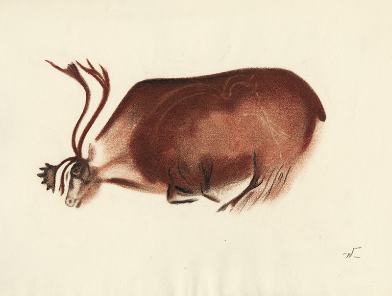 (Cave Paintings - Font-et-Gaume male and female reindeer) by John William Winkler