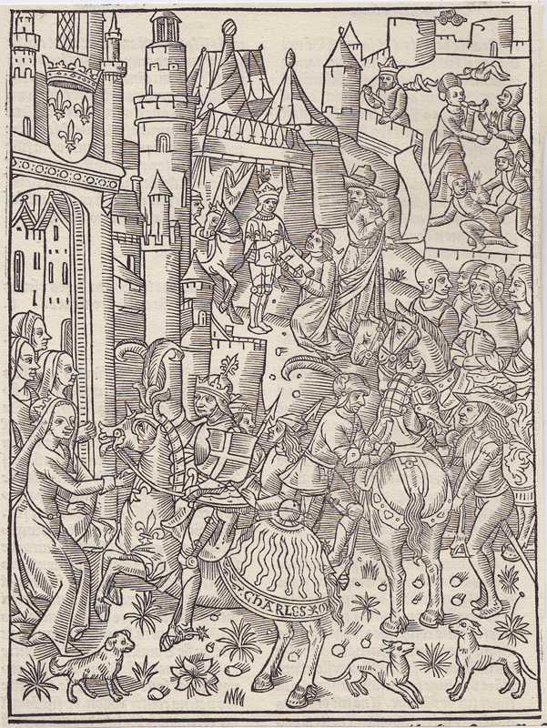 A meeting between Joan of Arc and Charles VII; from Chroniques de Saint-Denis by Unidentified European